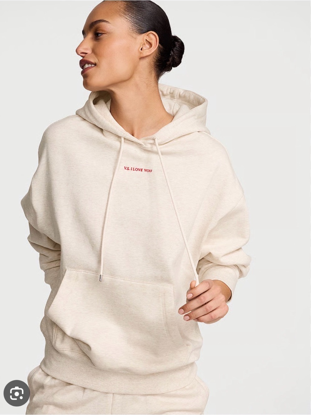 NWT Victoria's Secret Cream 'V.S. I LOVE YOU' Hoodie size Small